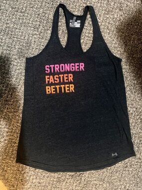 Under Armour Dark Grey Racerback Tank with Pink and Orange Text
